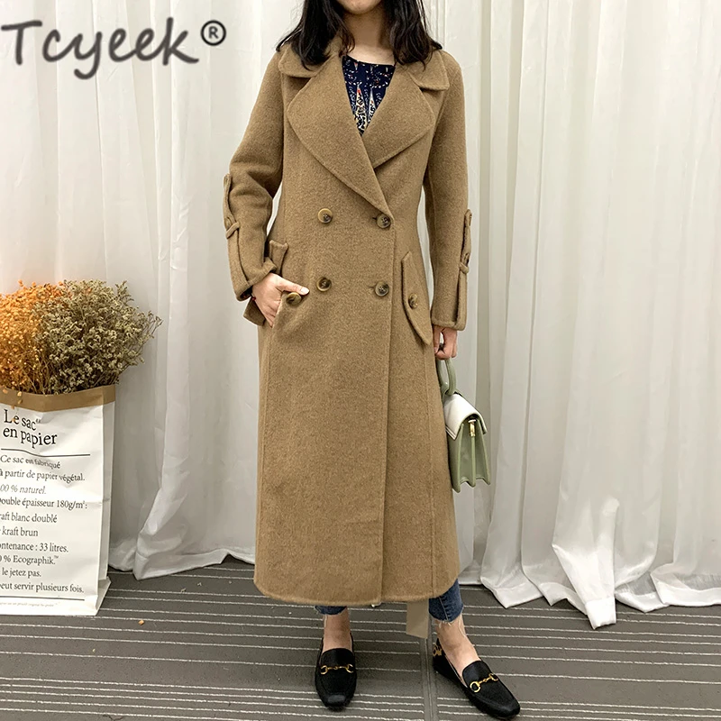 Tcyeek/зимнее Брендовое шерстяное пальто женская осенняя одежда корейская элегантная двубортная куртка X-long Casaco Feminino Hiver 8809