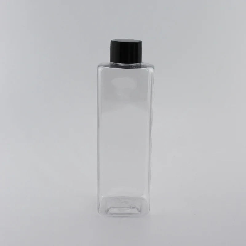 250 мл прозрачные квадратные пустые пластиковые косметические бутылочки контейнеры с крышками, 250cc Массажная упаковка масла ПЭТ бутылки - Цвет: Clear Bottle Black