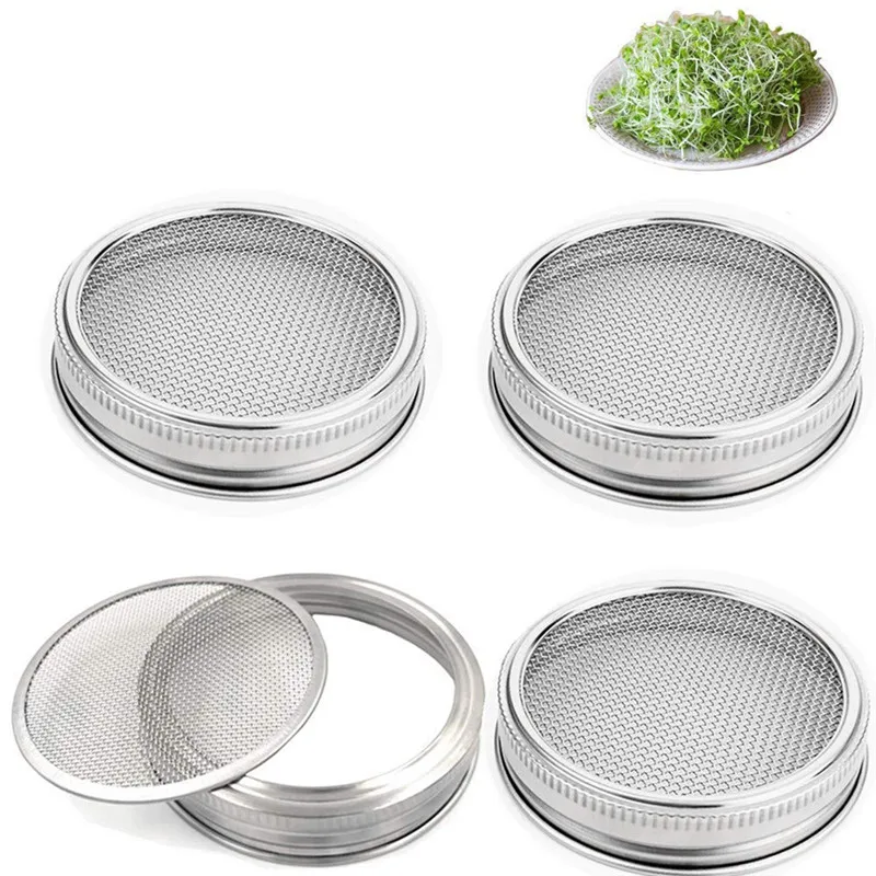 1/4PCS Kitchen Tea Colanders Stainless Steel Lids& Filter Coladores Germination Strainers For Jar Seed Germination Strainers