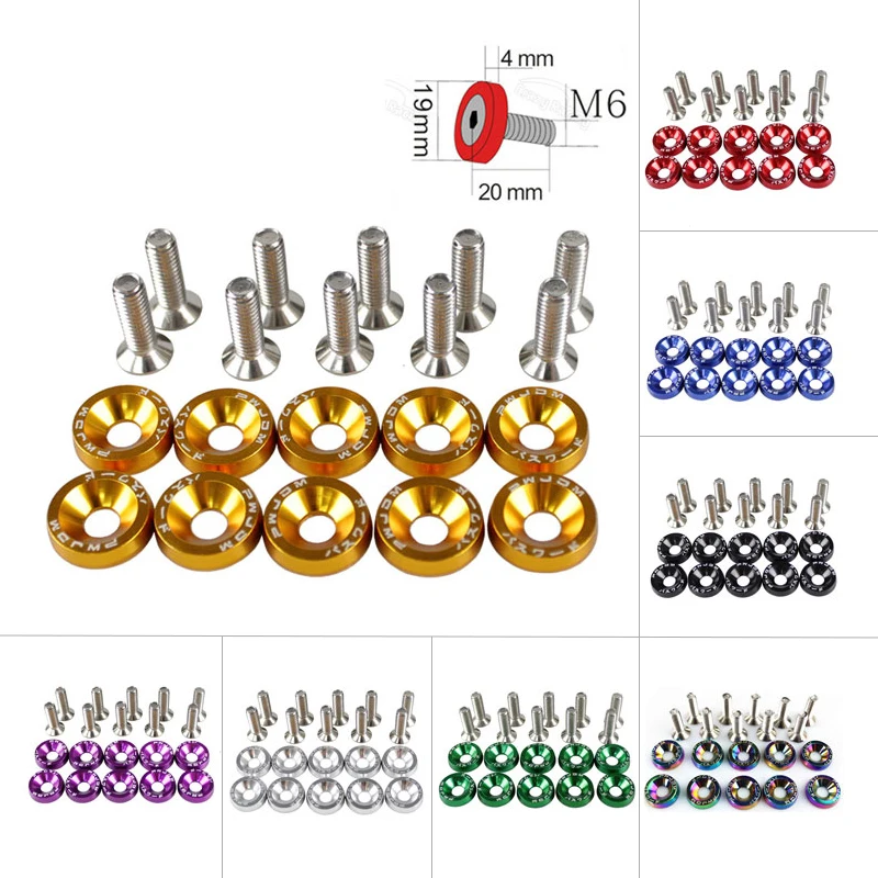 Auto Fasteners Auto Accessories Fender Washers Car Accessories Car Screws Stainless Steel Bolt Stainless Steel Nut Stainless Steel Screw Carbon Steel Bolts Brass Standoff Bolt JDM Style Aluminum Fender Washers (10pcs/Pack) and M6 Bolt For Honda Civic Integra RSX EK EG License Plate Bolts RS-QRF002