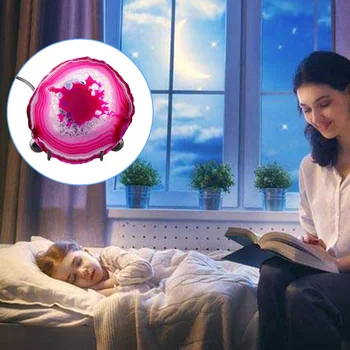 

Natural Agate Stone Slice Nightl Light Dyed Purple Mineral Rock Geode Druzy Slice LED Night Desk Table Lamp Christmas Gift