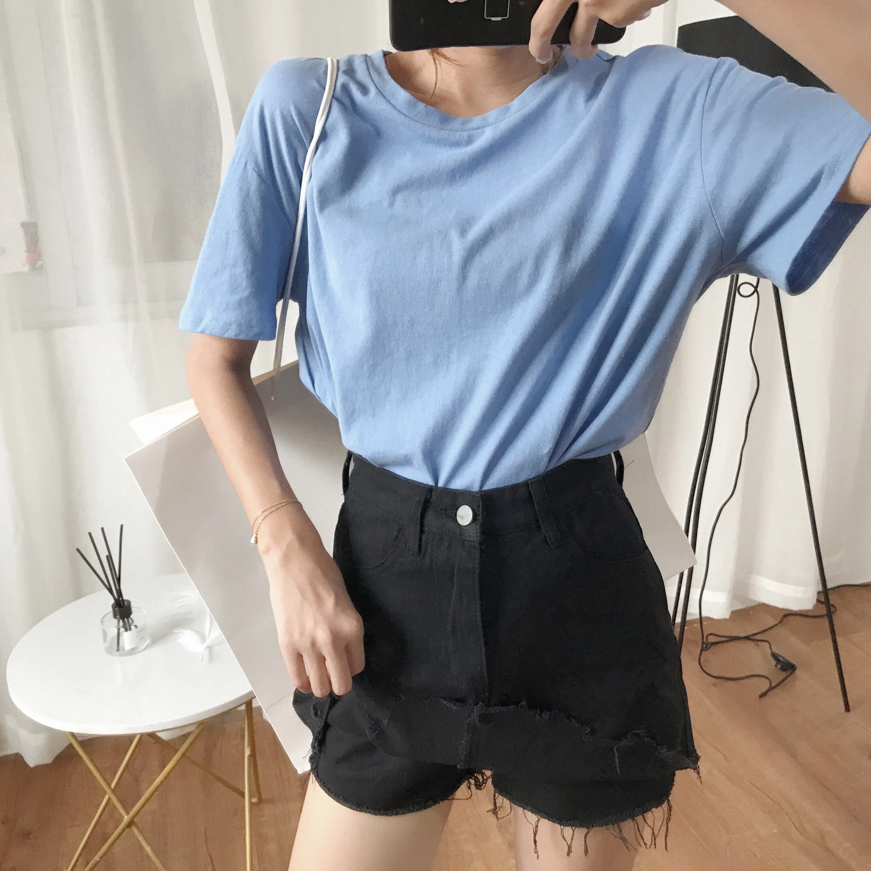 Korean version of high-waisted slim A-word skirt super-fire bag-top jeans skirt