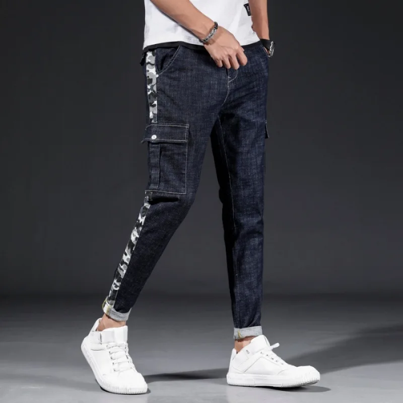 

Spring Blue Workwear Bags Side Edge Camouflage Knitting Baggy Pants Cowboy Trousers