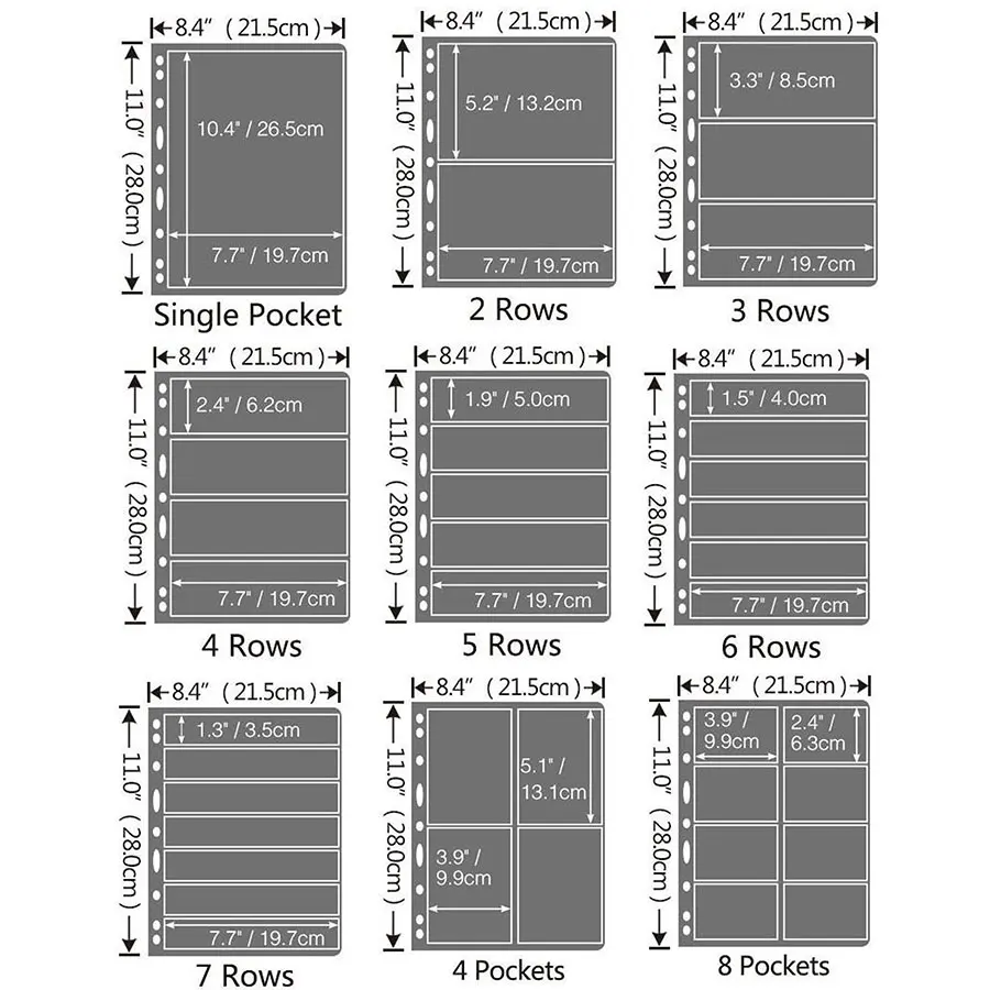 Postage Stamp Album Pages 6/7 rows 4/8 pockets 10PCS/Lot Coin tokens Commemorative Coin Medallions Badges Banknotes Collection coins collection album,coin collection album,coin stamp holders