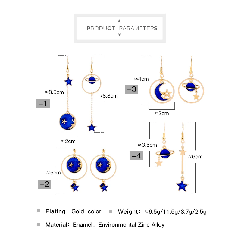 Простой дизайн модные Висячие серьги для женщин голубой цвет эмаль Луна Звезда Серьги