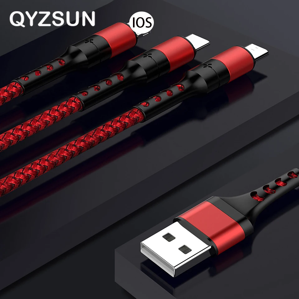3 в 1 USB кабель для передачи данных iPhone XS X 8 7 3A быстрой зарядки Зарядное устройство