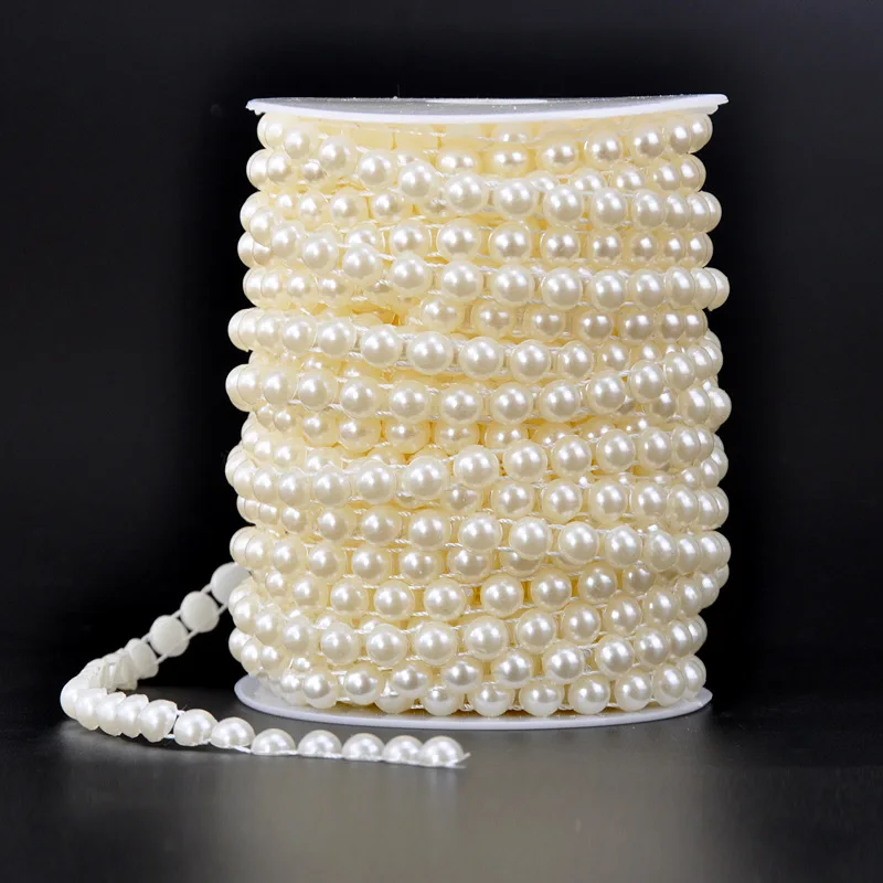 8MM Wide White Beige Half Round Pearls Chain Beads Lace Ribbon Embroidery DIY Crafts Christmas Wedding Headwear Home Decoration