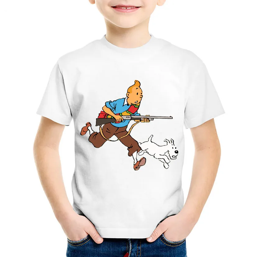 Детские Забавные футболки с мультяшным принтом Tintin Milow детские летние коротким