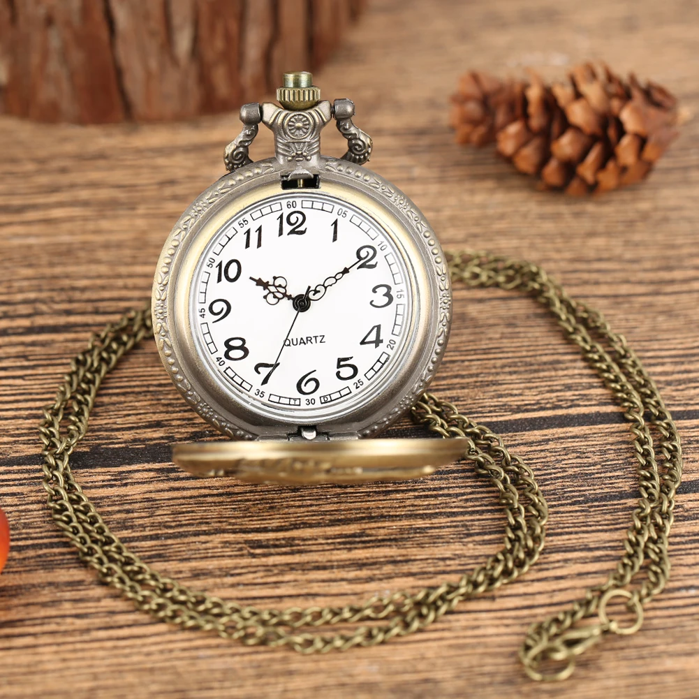 Bronze Chinese Zodiac Cow Quartz Pocket Watch Half Hunter Old Fashioned Necklace Fob Chain Antique Collection Clock Unisex
