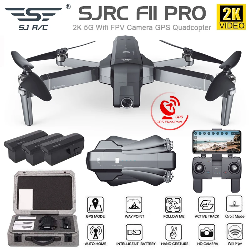 Pаспродажа SJRC F11 PRO Дрон с font b GPS b font с Wifi FPV 1080 P 2 K HD камера F11 бесщеточный Квадрокоптер 25 минут время полета складной Дрон Vs SG906 A3