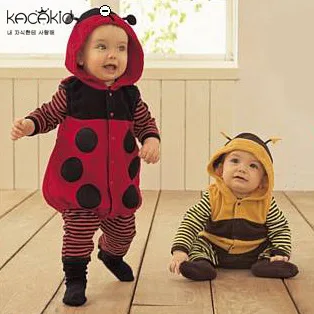 

Kacakid Autumn And Winter Men And Women Baby Bees One-piece Romper Long Sleeve Ladybug Crawling Clothes Polar Fleece One Piece