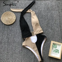 Женское привлекательное леопардовое боди Simplee, костюм для подвижных игр с застежкой, женский цельный комбинезон на лямке с пуш-ап и высоким вырезом, пляжный костюм с пэчворком