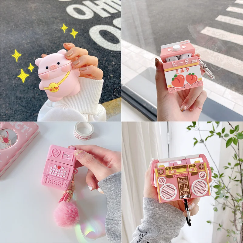 Cute Cartoon Pink Pig Drink Bottle for AirPods 1/2/3rd New Case Silicone Bluetooth Wireless Earphone Cover Airpods Pro |