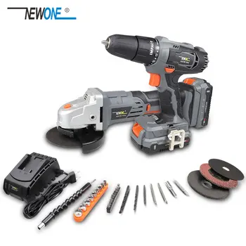 

NEWONE 20V 3/8 Inch Lithium Impact Drill /115mm Angle Grinder Combo Kit(2.0/4.0Ah) and Drill Bit Set Cordless Screwdriver 40N.m