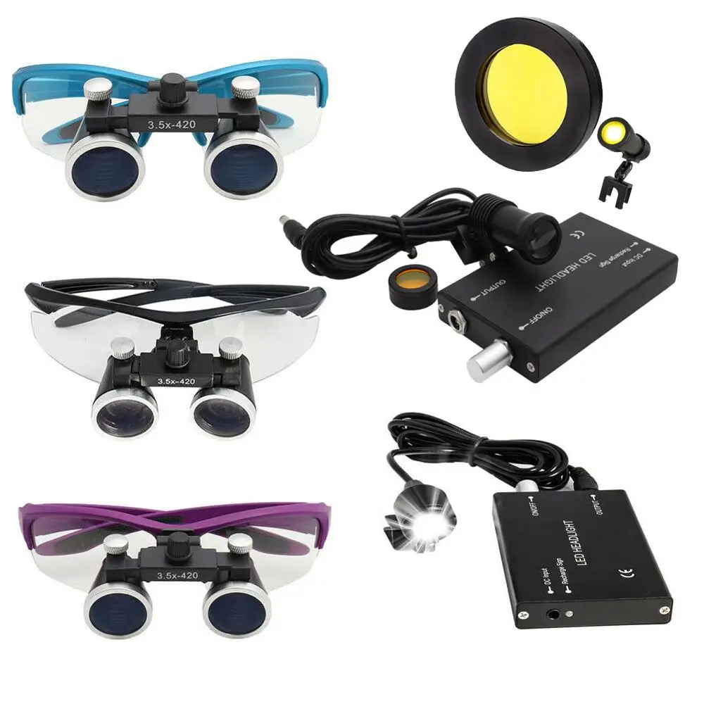 Lupa Dental de aumento, Binocular para cirugía, lupa quirúrgica, faro delantero de 2,5/3,5x420, 3W/5W
