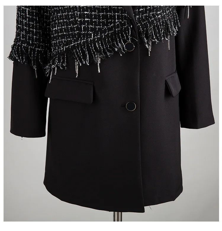 irregular Jacket stitching fake two long sleeves hem fringe tassel suit female