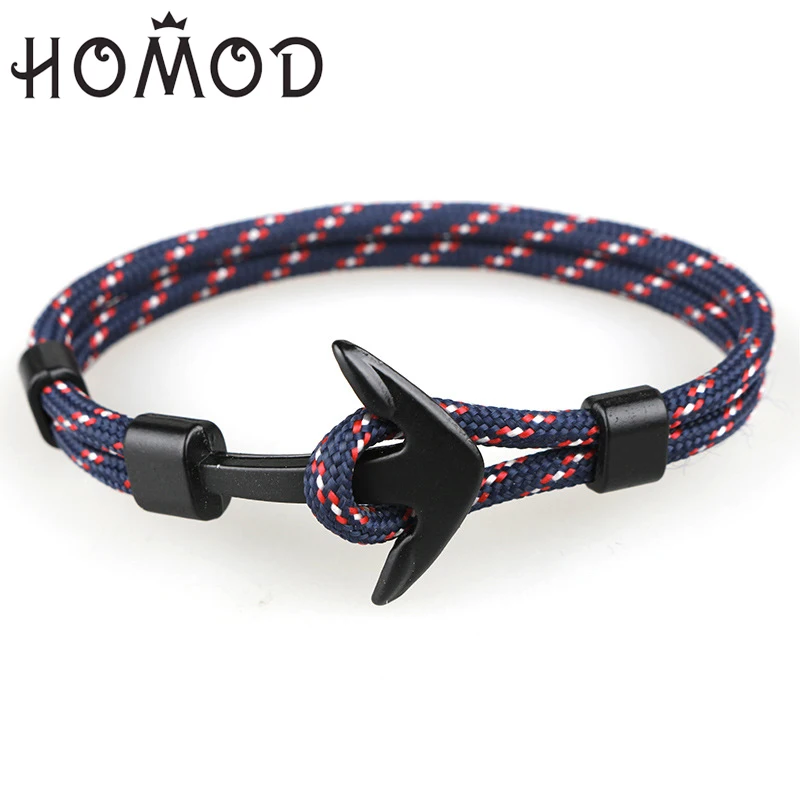 

HOMOD Anchor Bracelets Men Charm Nautical Survival Rope Chain Paracord Bracelet Male Wrap Metal Sport Hooks Dropshipping