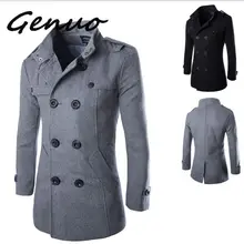 Genuo, модный Мужской плащ, куртка, весна-осень, мужские пальто, повседневный однотонный шерстяной Тренч, пальто для мужчин, одежда