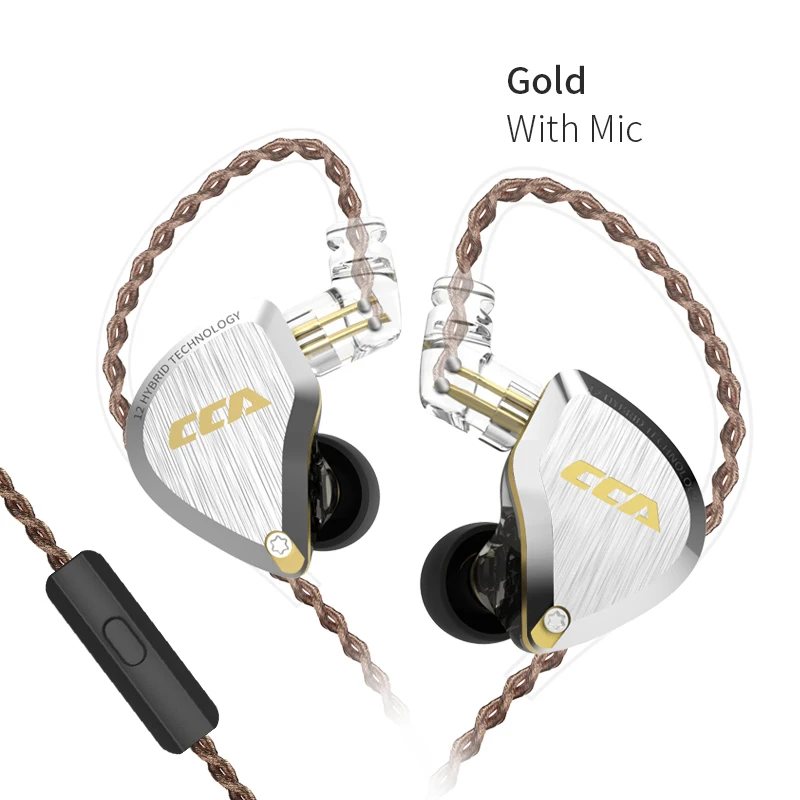 CCA C12 наушники гибридная технология 12 единиц в ухо шумоподавление HiFi наушники - Цвет: Gold mic