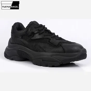 

Genuine Leather Sneakers Breathable Casual Shoes Men Black Lace Up Fashion Comfortable Outdoor White Walking Shoes Lightweight