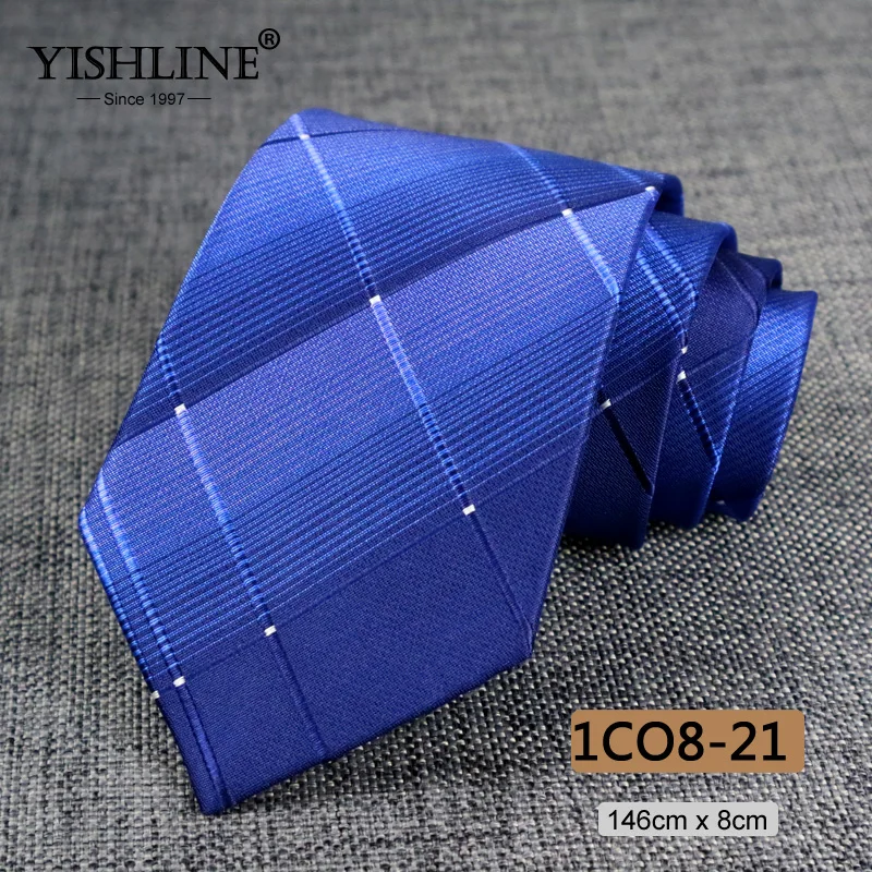 YISHLINE 8 см новые мужские галстуки Классический галстук синий для мужчин в полоску Цветочный Бизнес Жених Галстук Свадебные аксессуары Прямая - Цвет: 1CO8-21