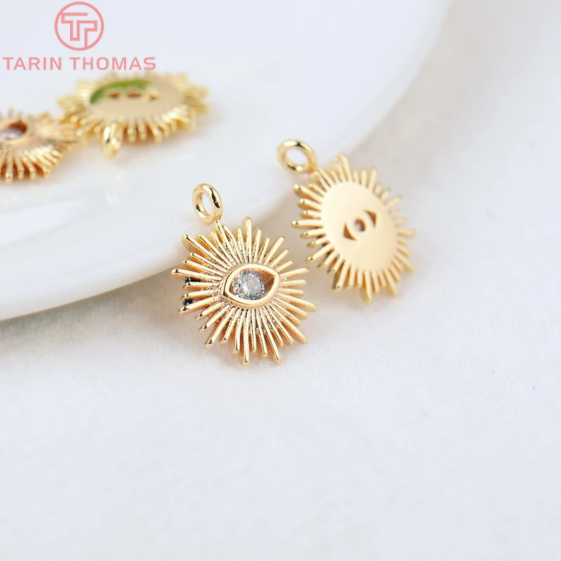 (1871)4PCS 12MM Loch 1,5MM 24K Gold Farbe Messing mit Zirkon Auge Charm Anhänger für DIY Schmuck Machen Erkenntnisse Zubehör – Detail 2