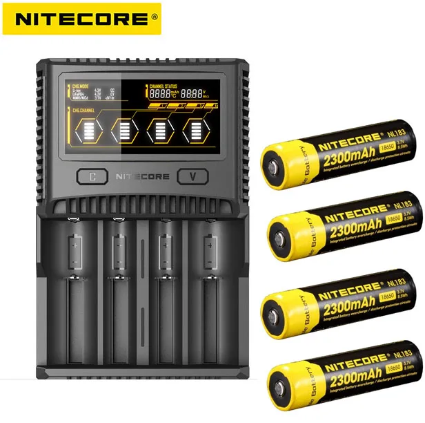 Nitecore SC4 превосходные ЖК-дисплей Батарея зарядное устройство 3A 6A(зарядное устройство для никель-кадмиевых или никель-металл-IMR 18650)+ 4Xnitecore 3500 мА/ч, Батарея