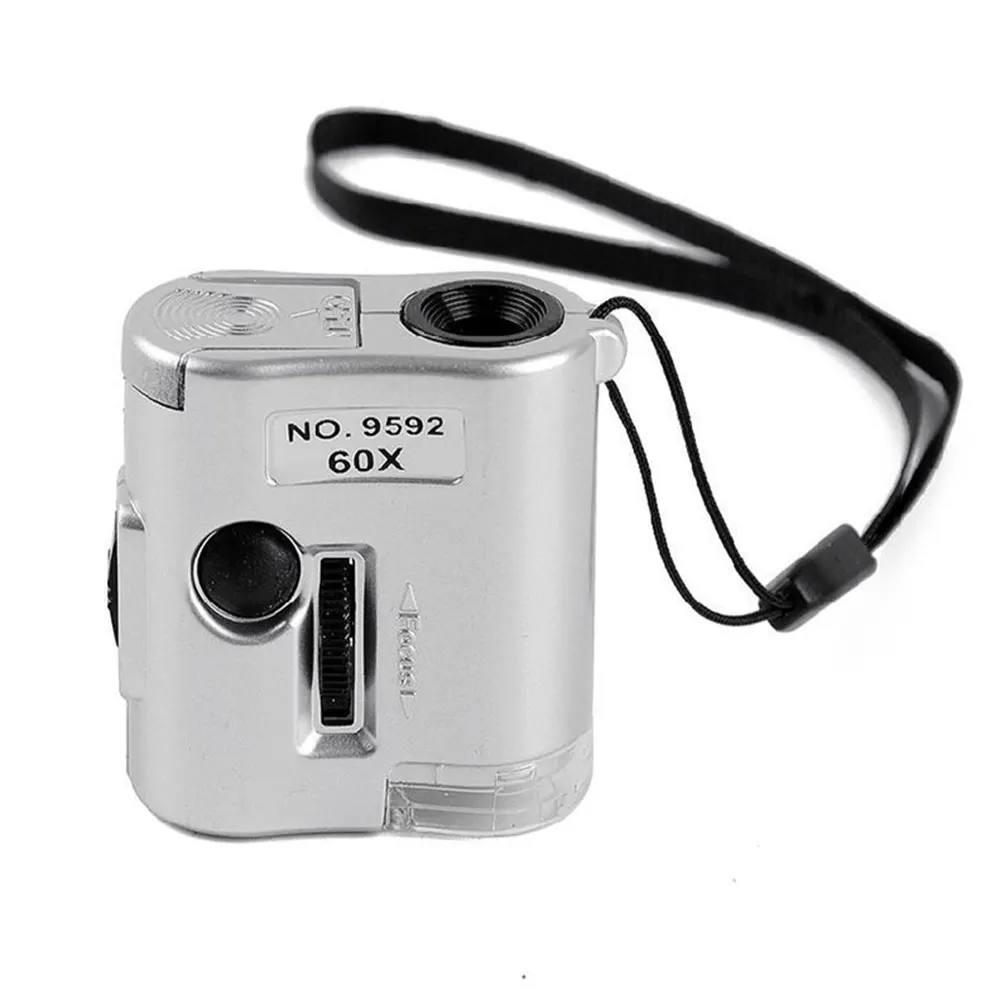 Creative 9592 Microscope Macro Lens Magnifier Loupe Illumination Portable Currency Detector Magnifying Durable Silver 60X