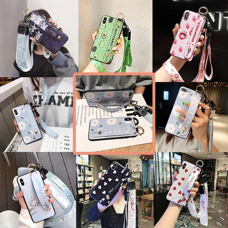 

Wrist Strap Case for iPhone X XS MAX XR Cover for iPhone 7 8 Plus 6 6S Phone Case with Neck Lanyard Stand Holder Cover