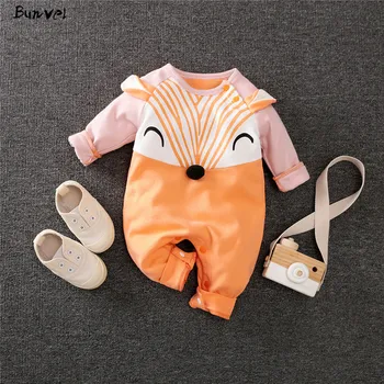 

bunvel Infant Baby Girl Boy Clothes Playsuit Cute Fox Pattern Patchwork Long Sleeve Jumpsuit Jumpers Newborn Baby Costume 2020