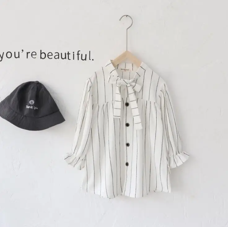 

2019 Korea Style Girls Striped Bow Dress Fashion Autumn Cotton Girls Dresses 3-8 Years PZ414