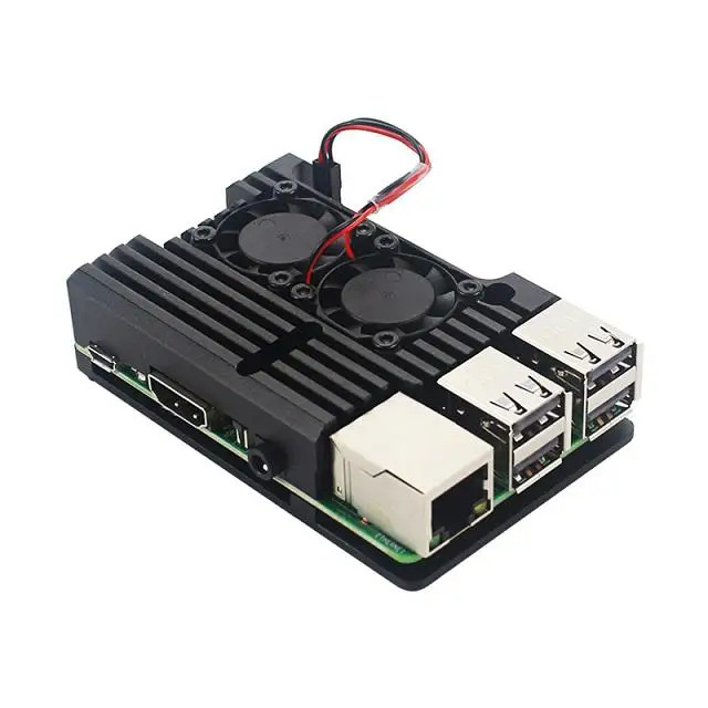 Для Raspberry Pi 4 Алюминиевый металлический корпус коробка с двойным вентилятором теплоотвод для Raspberry Pi 4 Модель B 3B Plus