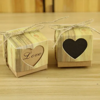 

Drop shipping Kraft Paper Box Gift Box Packaging with Heart Window Wedding Favour Dragees Box Festive & Party Supplies
