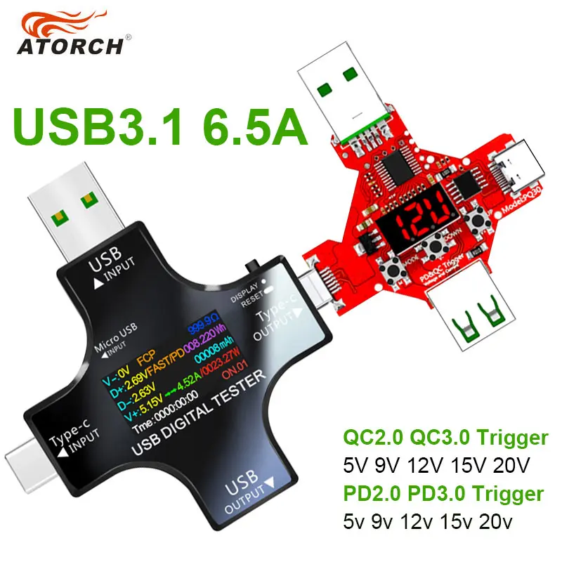 sound measurement device USB 3.1 Type-C USB tester DC Digital voltmeter voltage current meter + 2 IN 1 PD2.0 3.0 QC2.0 3.0 fast Charge trigger 5V9V12V20V stainless steel tape measure Measurement & Analysis Tools
