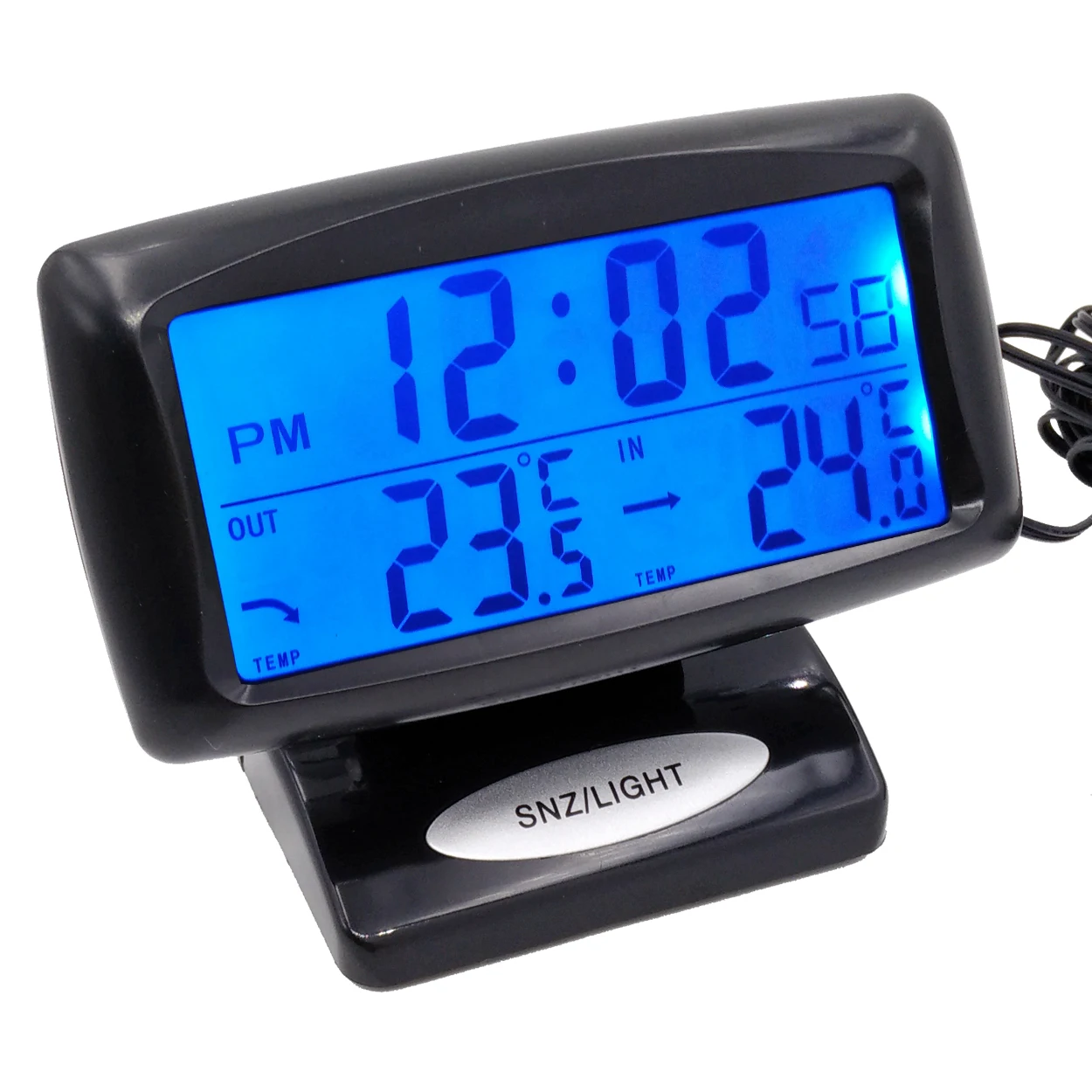 Home Auto Car Indoor/Outdoor Digital Thermometer Clock Temp Sense Digital Backlight LCD Display Snooze Alarm Calendar Long Line