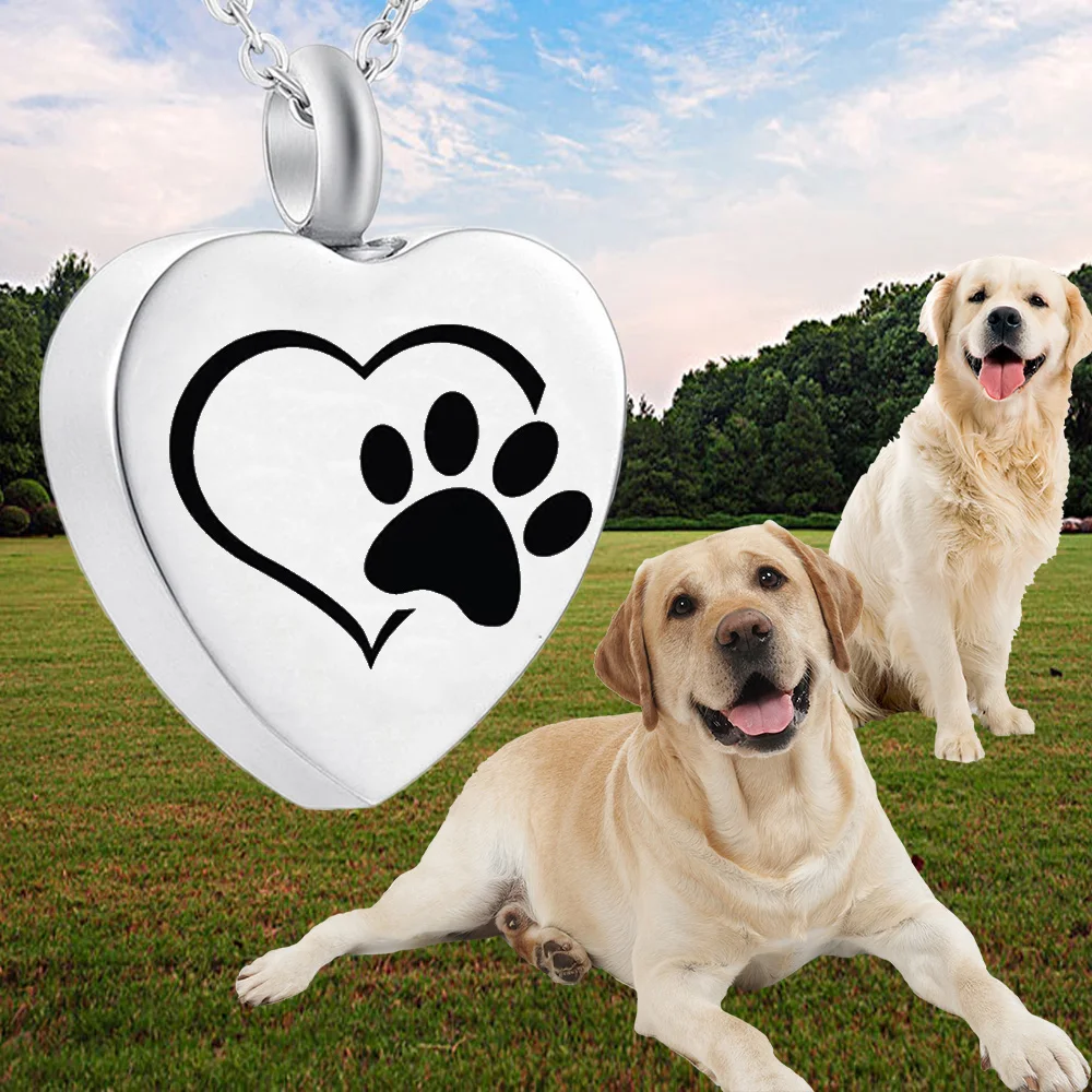 Collana Urna A Forma Di Cuore E Zampa Di Gatto – In Acciaio Inox 316L, Per Ceneri Di Animali O Familiari, Con Kit Di Riempimento
