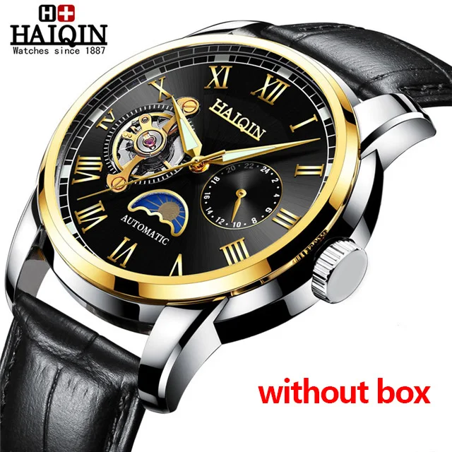Новая техника, мужские часы, HAIQIN, Бизнес Стиль, наручные часы для мужчин, лучший бренд, роскошные часы для мужчин, водонепроницаемые часы, reloj hombre - Цвет: Gold black-L