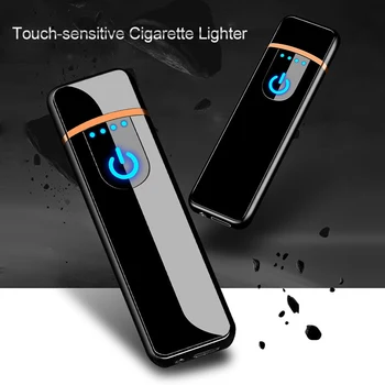 

Cool Portable Touch Sensitive LED Display Windproof Cigarette Lighter USB Charging Electronic Metal Ignition Flameless Lighter