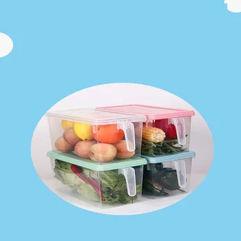 

Non-staple food dry fruit kitchen storage transparent plastic fresh-keeping box, rectangular handle refrigerator storage box