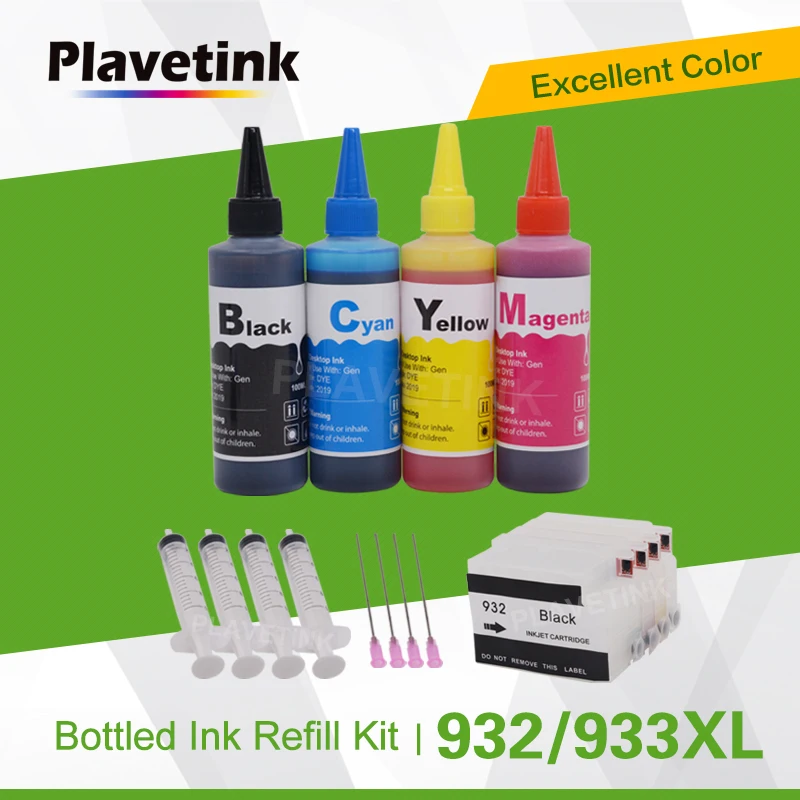 Plavetink 4 цвета красящие чернила наборы для заправки + картридж HP 932 933 XL Officejet 6100 6600 6700