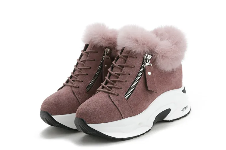 Теплая обувь; женские кроссовки на платформе; Новинка года; модная брендовая женская повседневная обувь на меху