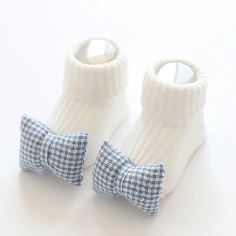 Новинка года; милые носки для малышей с героями мультфильмов; нескользящие носки для новорожденных; носки для малышей - Цвет: Blue bow