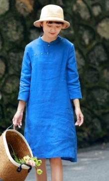royalblue Самоуправляемый китайский стиль Cheongsam маленькая станция свинцово чистое белье авторские платья простые тонкие платья - Цвет: royalblue