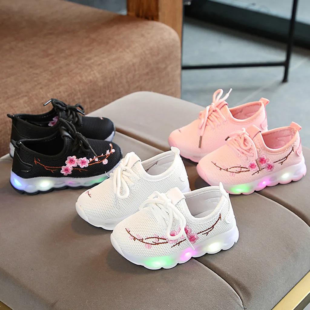 TELOTUNY Kids Toddler Led Glowing Sneakers Children Pearl Bling Sequins Luminous Shoes For Girl Boy Toddler Baby Light Shoes 101