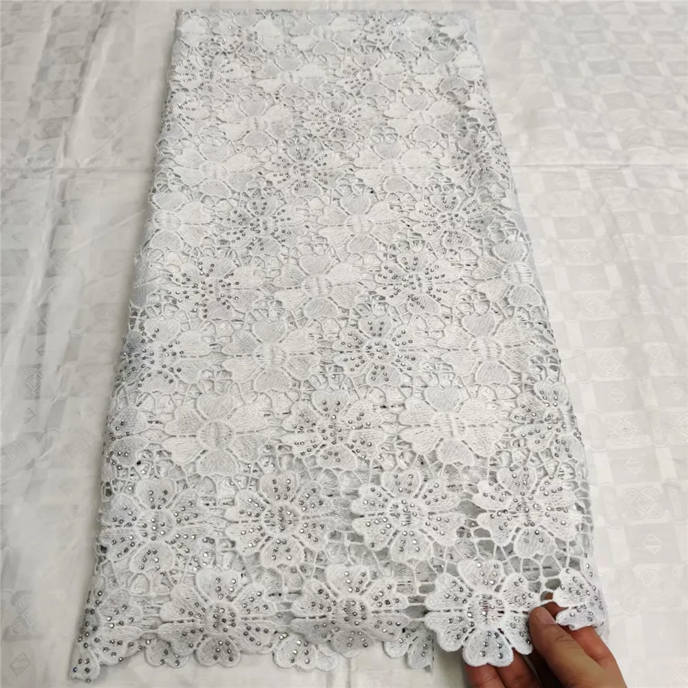 

African Lace Fabric white Color Guipure Lace Fabric 2019 High Quality Nigerian Cord Lace Fabric For Wedding Dresses