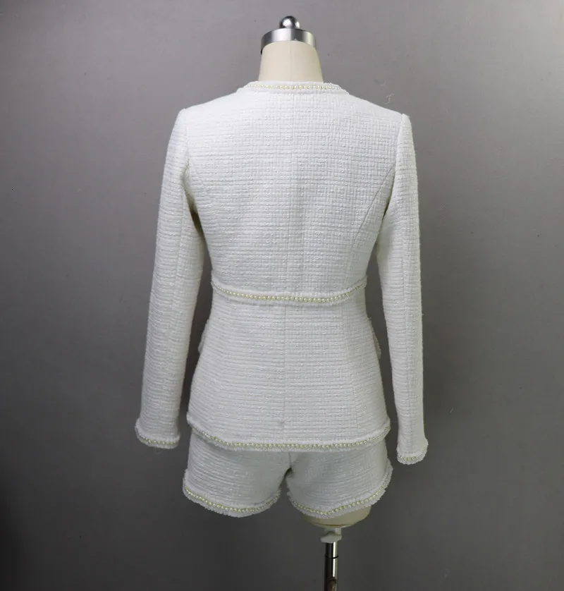 Autumn Winter Tweed Shorts Sets Women Long Sleeve Suit Jacket Blazer 2