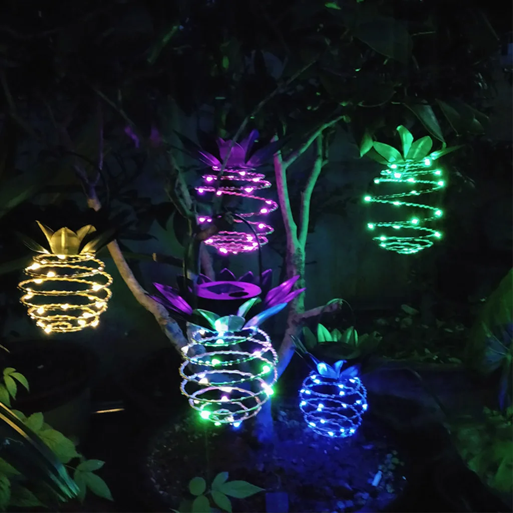 New Products Amazon Hot Sales Pineapple Lighting Chain Hanging Solar Lantern Waterproof Home Decoration Outdoor Retractable Copp