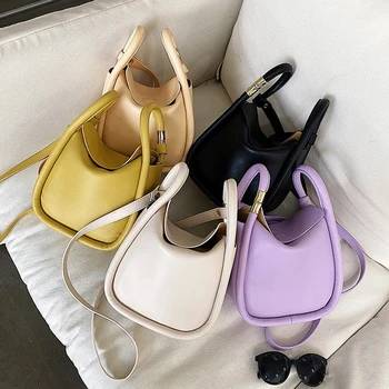 

Solid Color PU Leather Bucket Bags For Women 2020 Summer Simple Ladies Crossbody Shoulder Handbags Lady Fashion bags