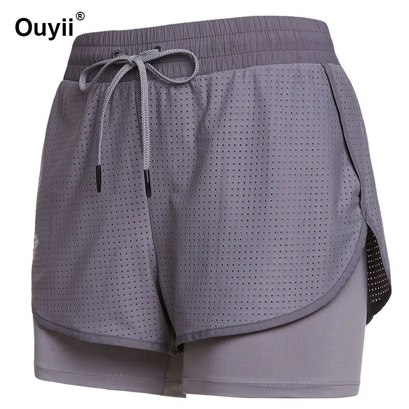 Gray Women Shorts One-piece Suit Loose Running Quick-drying Breathable Sport Shorts Yoga Fitness Leggings Gym Running Workout Short - Цвет: Gray
