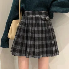 Faldas mujer moda на пуговицах, в клетку, консервативный стиль, женская одежда, высокая талия, юбки, moda feminina, весна-лето